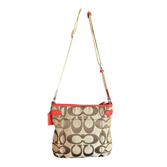 EUC Coach- Signature Crossbody Bag in Khaki and Orange - Picture 6 of 14